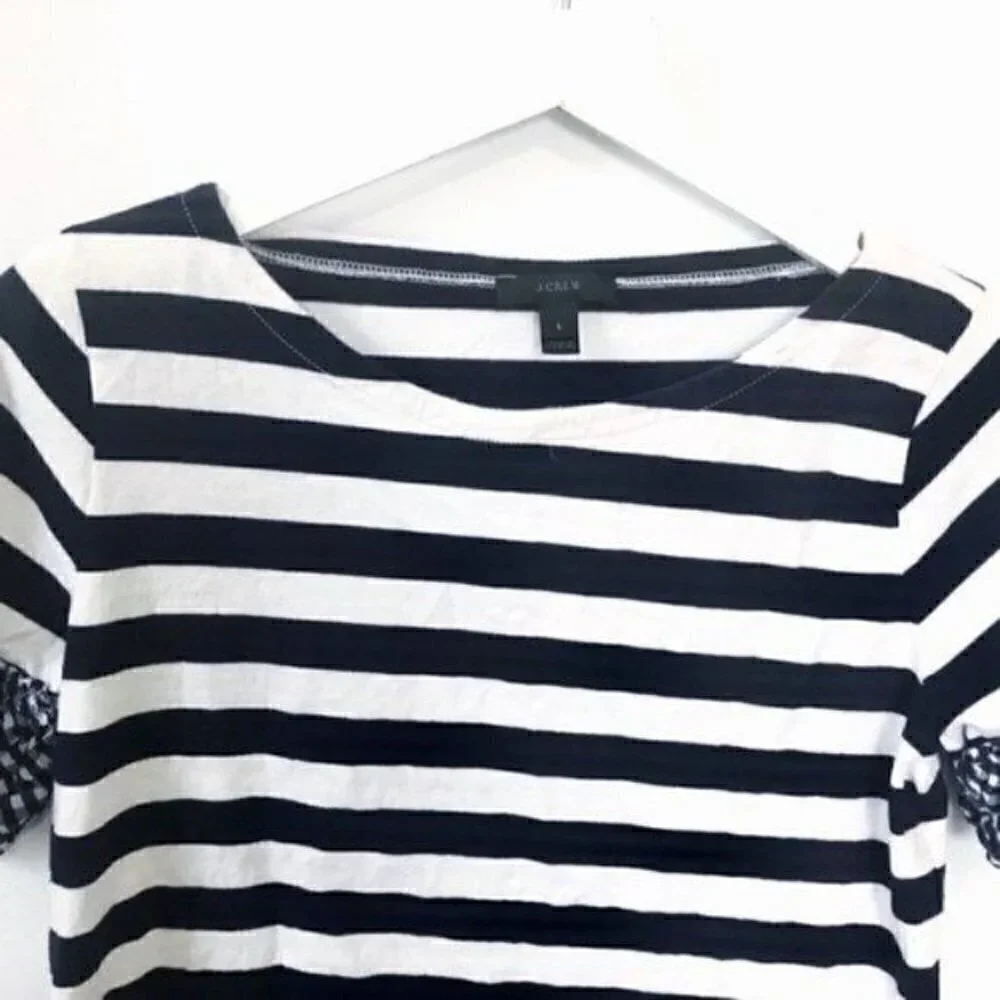 J. Crew gingham ruffle sleeve striped top, Size S